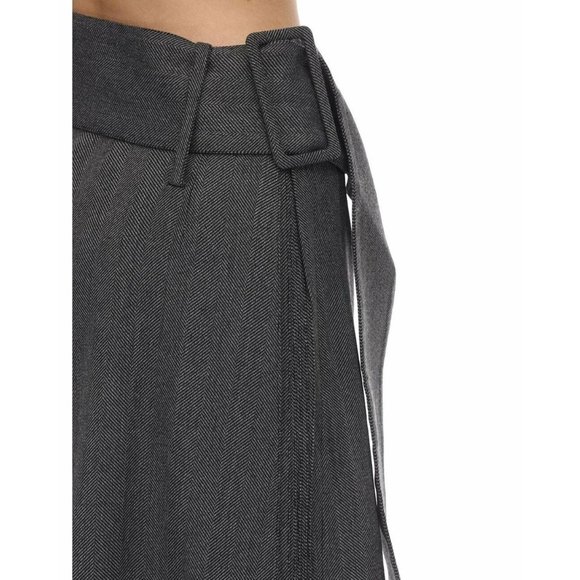 NWT $900 ROKH GRAY HERRINGBONE SIDE PLEAT WOOL BLEND MIDI SKIRT IT SZ 34 US SZ 2 - Picture 5 of 9
